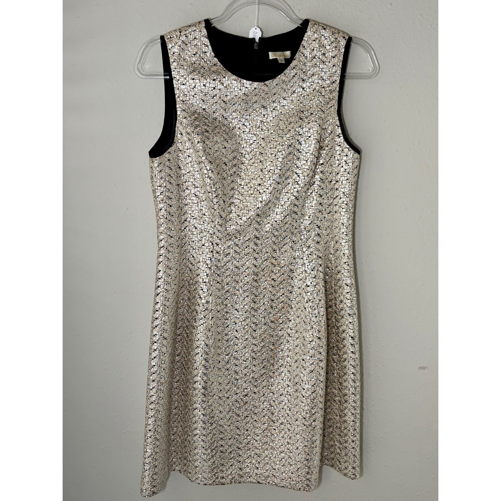 Shoshanna Metallic Silver Sleeveless Tweed Shift Cocktail Dress Size 8